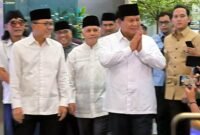 Ketua Umum PAN, Zulkifli Hasan menerima kedatangan calon presiden terpilih versi hasil Pemilu 2024, Prabowo Subianto. (Foto: Istimewa)