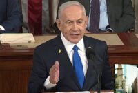 Dalam pidatonya Netanyahu sebut bom Israel di Gaza tak ada bunuh satupun warga sipil di depan Kongres Amerika. (Foto: Tangkapan Layar)