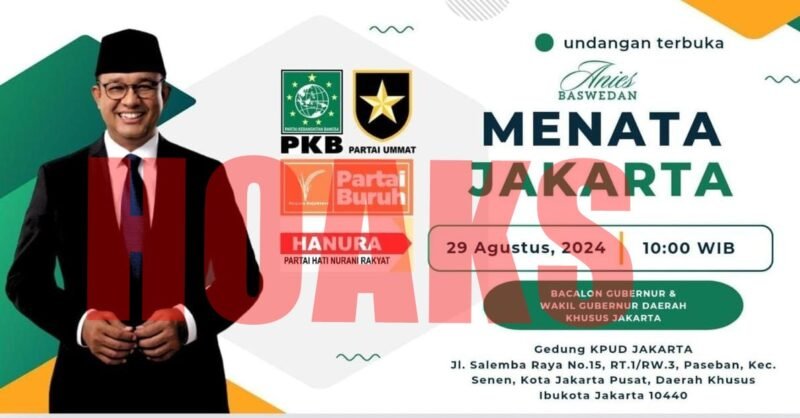 Poster yang menampilkan gambar Anies Baswedan dengan tulisan 'Menata Jakarta' merupakan hoax. (Foto: Tangkapan Layar)