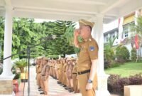 Bupati Kolaka Amri, S.STP., M.Si memimpin apel perdana bersama jajaran Pemerintah Kabupaten Kolak. (Foto: Istimewa)